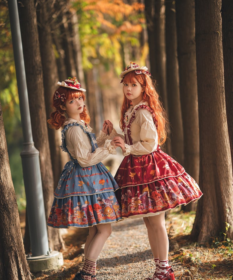 Miss Cube きのこの妖精 ロリィタドレス 胸当て付き吊スカート Miss Cube きのこの妖精 ロリィタドレス 胸当て付き吊スカート