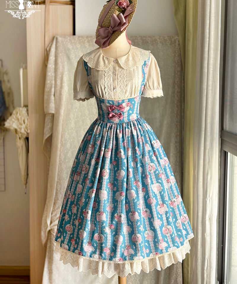 クラシカルロリィタ 青 コルセット バッスル 花柄スカート Bustle Corset Dress Rose Jacquard purple｜東京ロリィタ-TOKYO