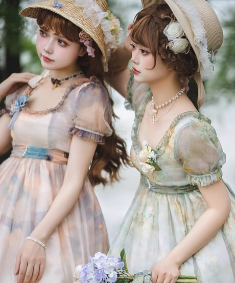 Miss Cube / 油画集 エンパイアスタイルワンピース [LO1069]