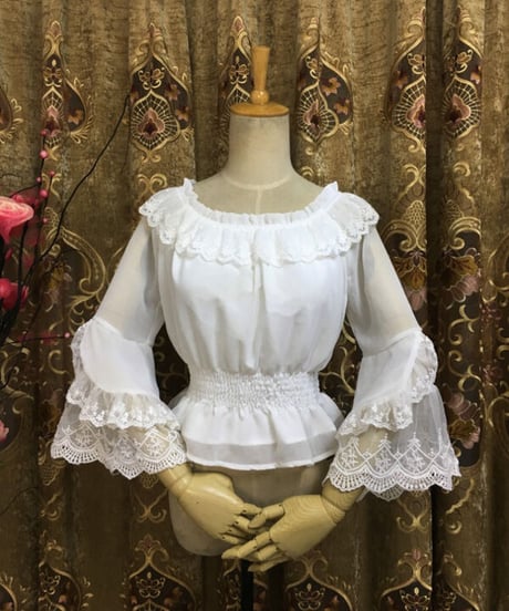 シフォン レース ラウンドネック 姫袖 ロリィタインナーブラウス [LO557]