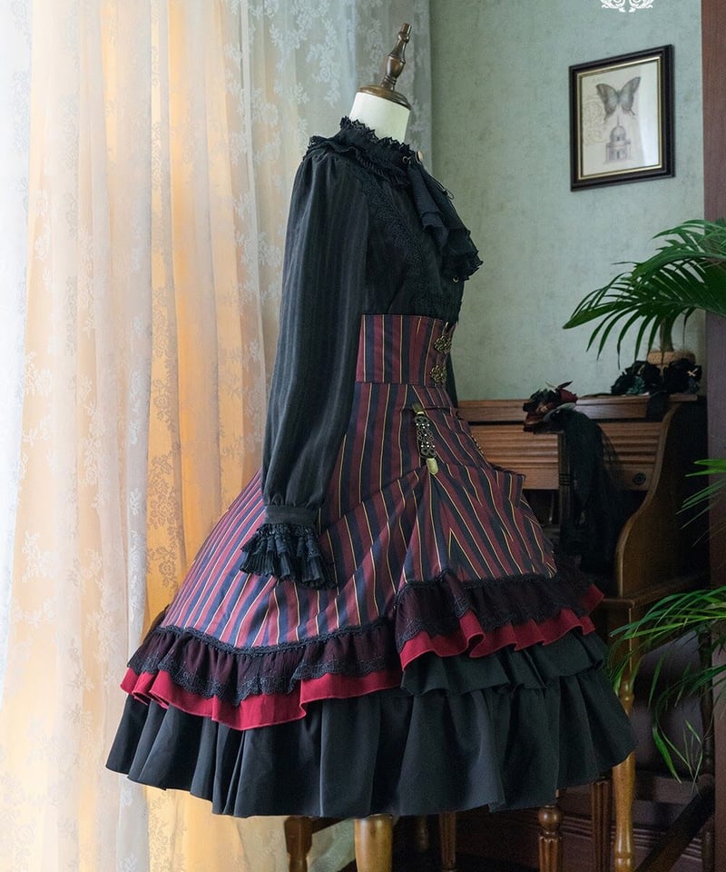 クラシカルロリィタ 青 コルセット バッスル 花柄スカート クラシカルロリィタ 青 コルセット バッスル 花柄スカート