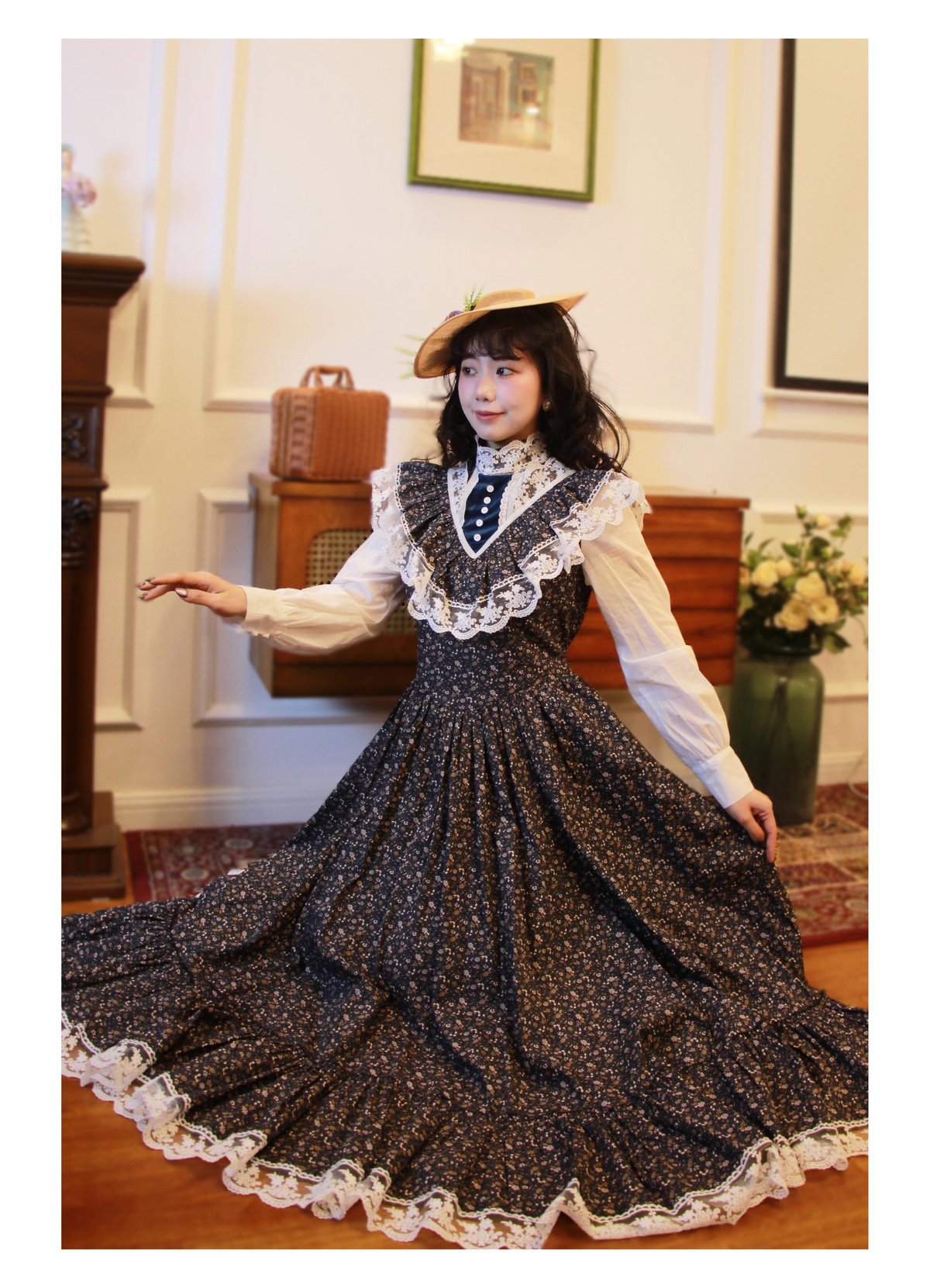 Wizard of Oz / 繁花集 小花柄レースロングワンピース [LO1509