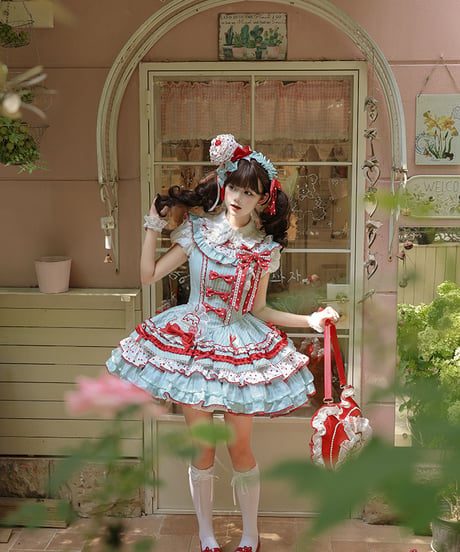 Twin Bears /  ひとくちケーキ姫 緑赤ロリィタドレス ワンピース⑨ [LO1478]