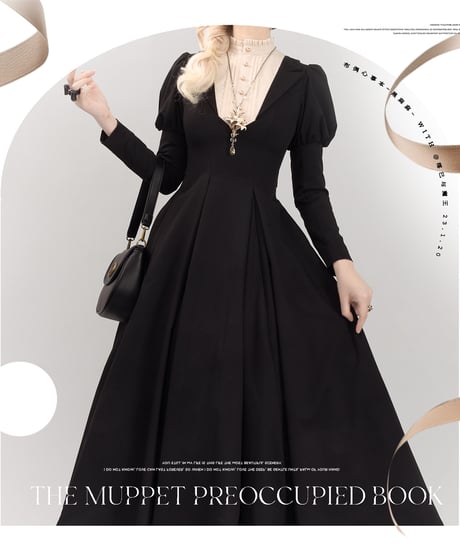 Muppet Preoccupied Book / 黒麻麻 半袖/長袖 ゴシック ロリィタ ドレス  [LO720]