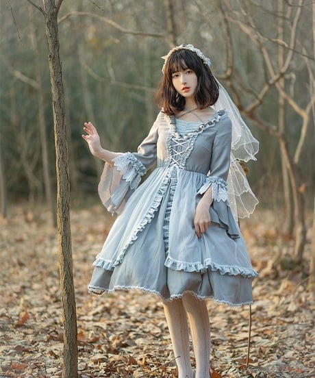 グレー 姫袖 アリス ロリィタドレス ワンピース 遊園OP L [LO103]