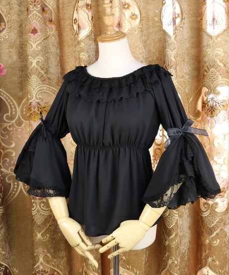 シフォン レース ラウンドネック 姫袖 ロリィタインナーブラウス [LO557]