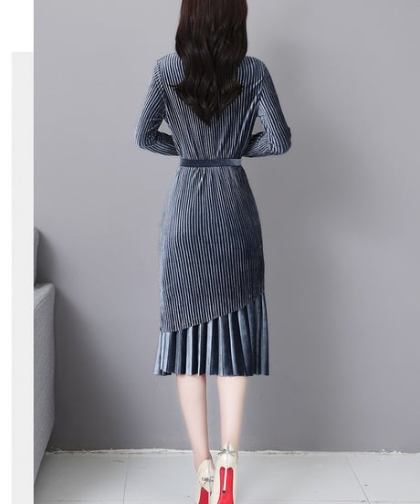 ラメ入りベルベット 2way プリーツ ロングプルオーバー スカート セット 3XL[OP224]