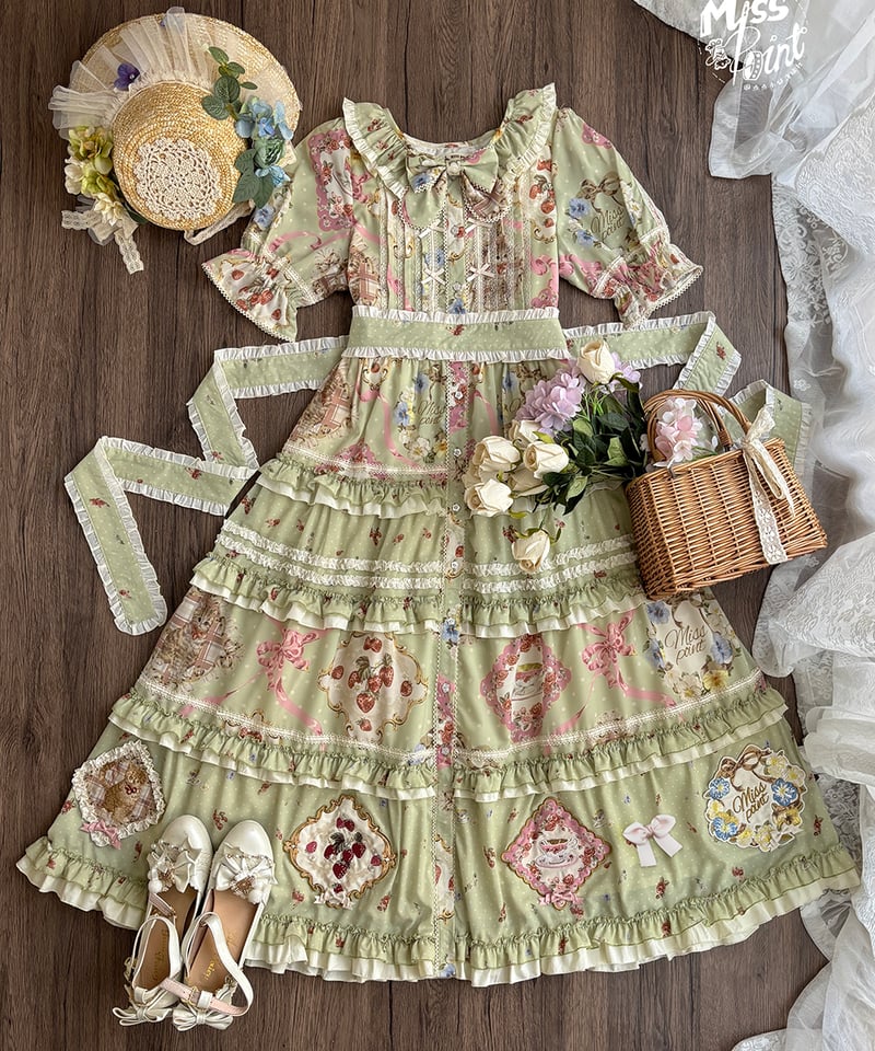 ruffle dress 8y お茶会ワンピース Miss Point 猫とバラのお茶会 ロリィタドレス DX版 前あきワンピース