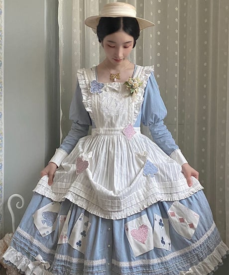 Beleganty Lolita / トランプ パッチ刺繍 アリス コットン ビッグスイング ドレス セット [LO617]