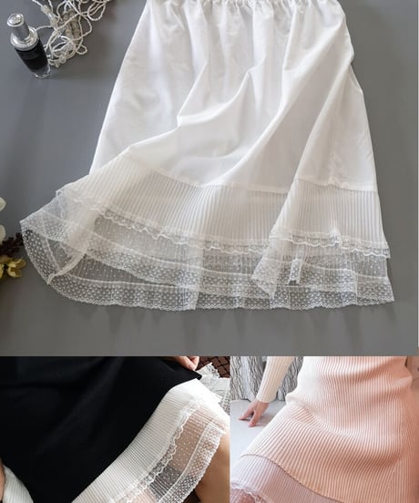 幅広プリーツレースのペチコート 65cm丈 [SK92]