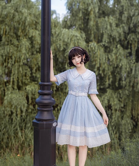 Doris Night 水苏 学生風 プリーツ ロリィタ ワンピース ドレス  [LO156]