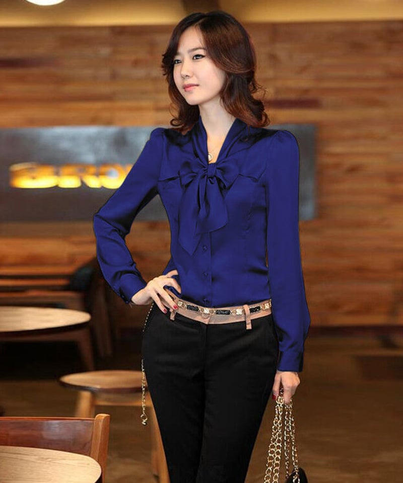 MACHATT ボウタイブラウス ネイビー オーバーサイズ MACHATT ボウタイ