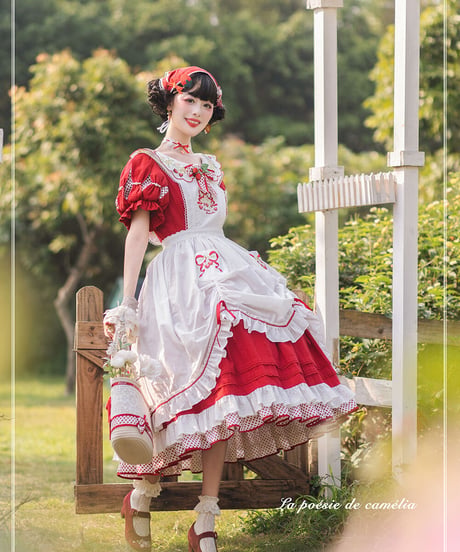 la poésie de camélia いちご 刺繍ロリィタ 刺繍エプロン [LO474]