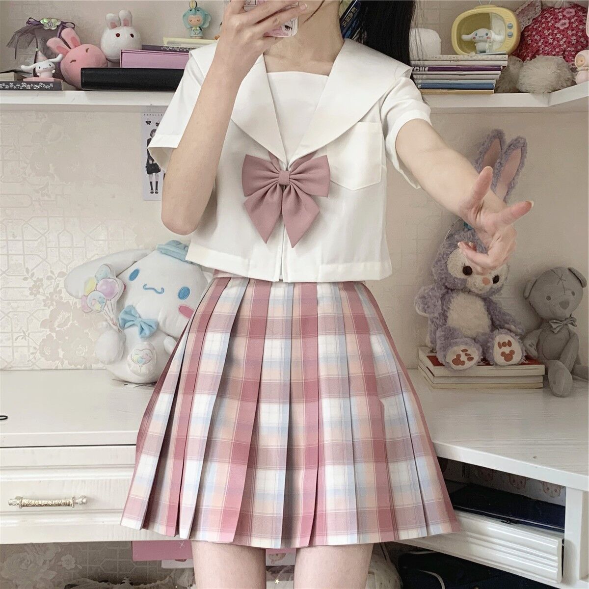 ホワイト セーラーカラー 半袖 ブラウス 関西襟 JK制服 [BL297