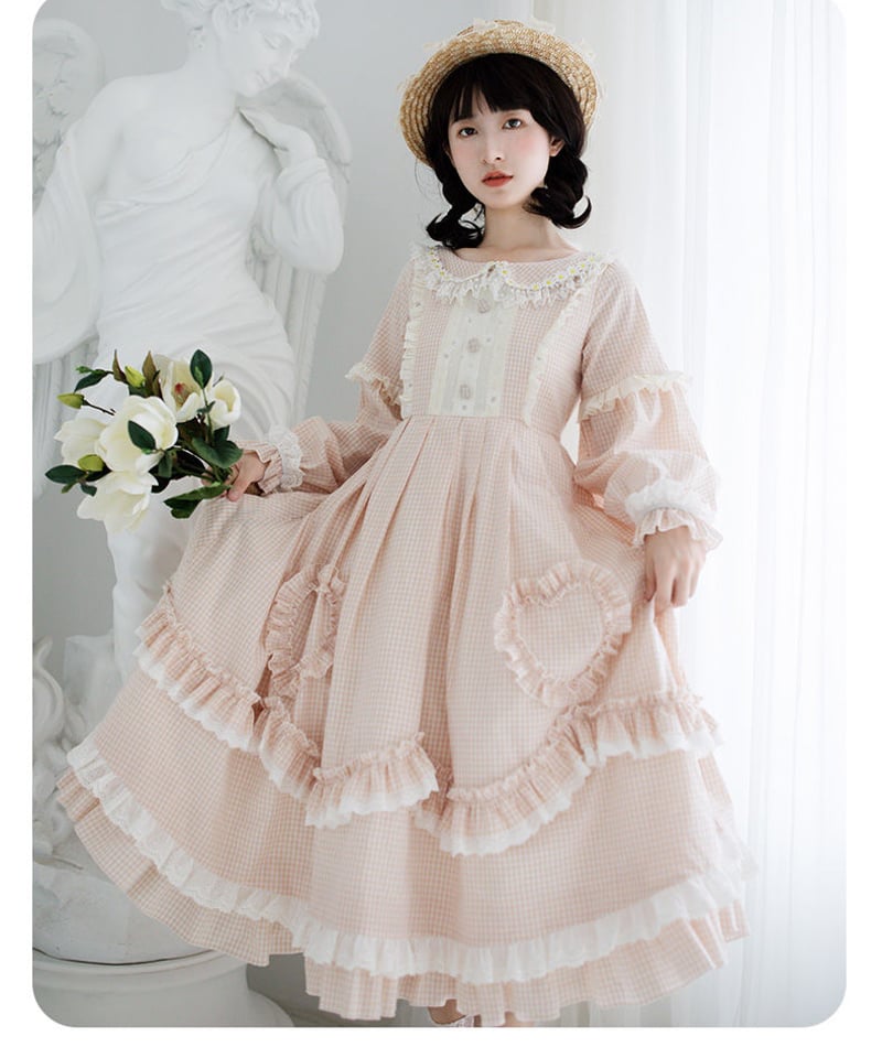 ピンク ギンガムチェック ロリィタドレス ワンピース ハニーヨーグルト