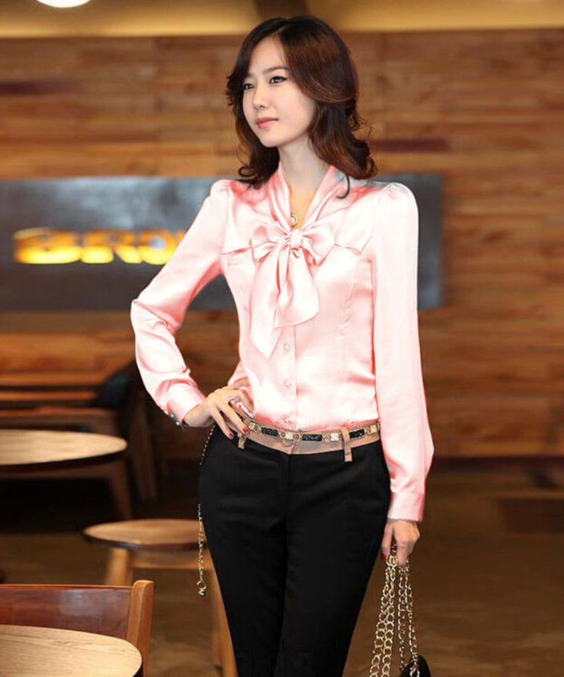 サテン ボウタイ 長袖 ブラウス XXL [BL58] | Roses on the Roof