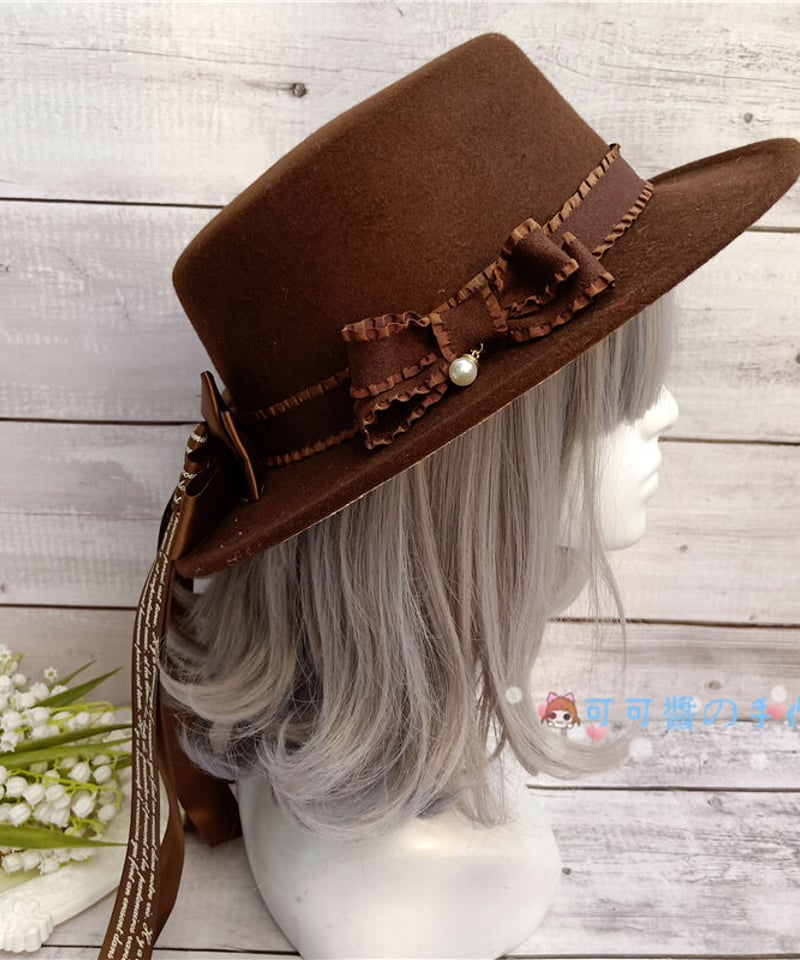 Cocoa フラットトップ リボン ロリィタハット [AC37] | Roses on the