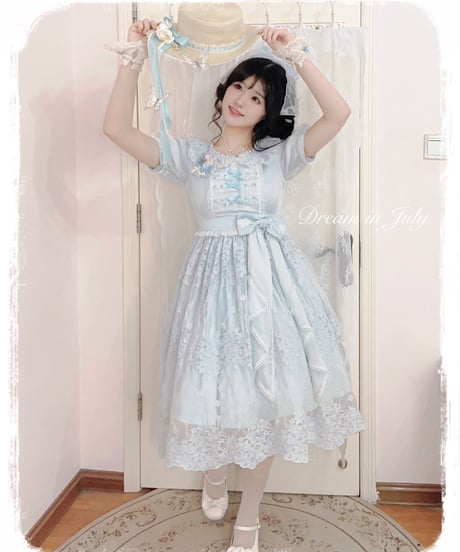 Dream in July チェリーブロッサム 刺繍フライングスリーブ OP ロング [LO533]