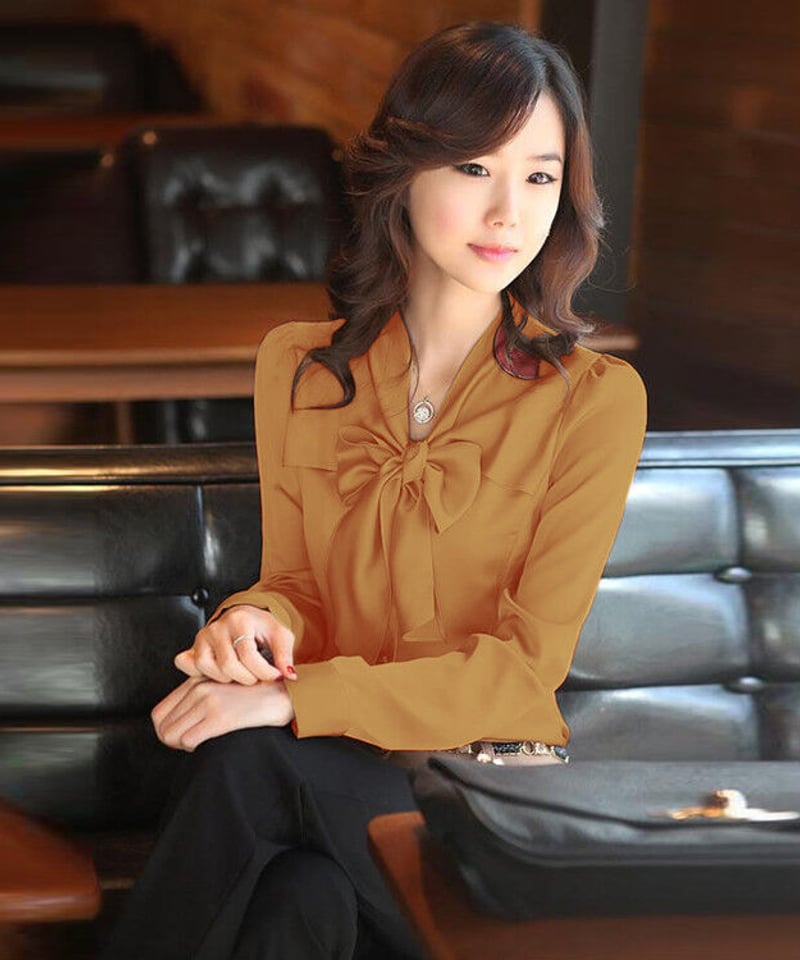 サテン ボウタイ 長袖 ブラウス XXL [BL58] | Roses on the Roof