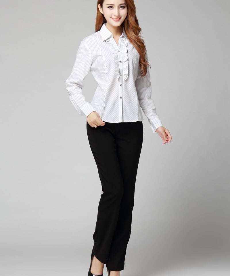 フリル ストライプ 長袖 シャツ ブラウス XXL [BL194] | Roses on th