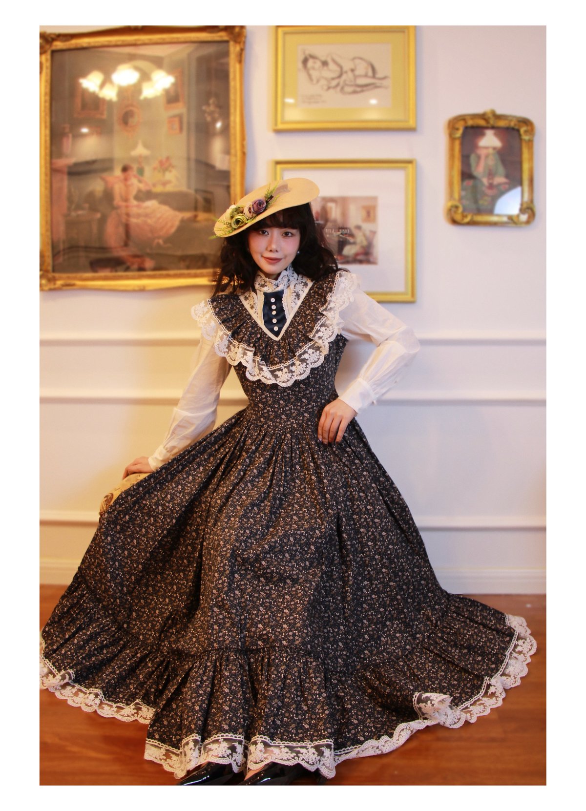 Wizard of Oz / 繁花集 小花柄レースロングワンピース [LO1509