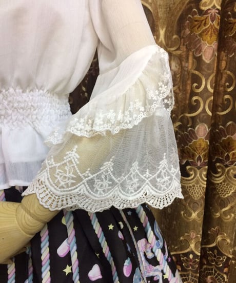 シフォン レース ラウンドネック 姫袖 ロリィタインナーブラウス [LO557]