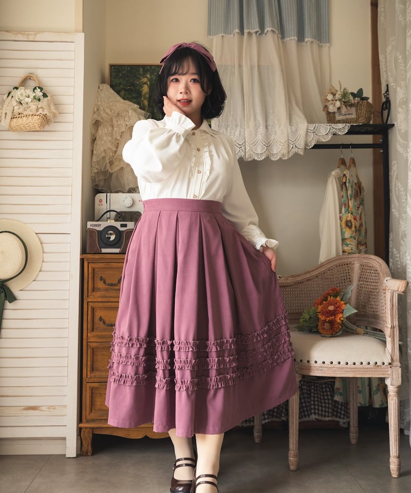 ロベルトカヴァリふわふわスカート ロジータ ROJITA ガーターベルト風チュールフレアスカート