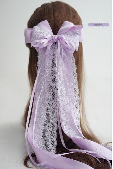 大きなレースとサテンリボン 超ロングテール バレッタ [HA28] | Roses