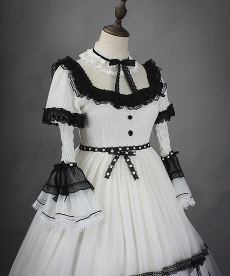 HinanaQueena ワルツ ホワイト ロリィタドレス ワンピース+帽子 XL [LO230]
