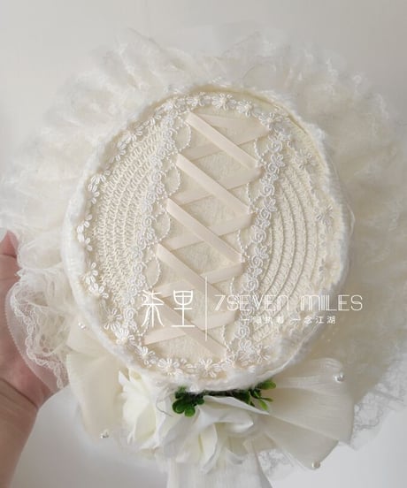 ロリィタ ストローハット カンカン帽 レース リボン ロングテール [LO100-25]