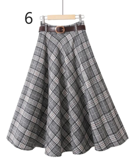 チェック ミモレ丈秋冬物フレアスカート 森ガール [SK74]