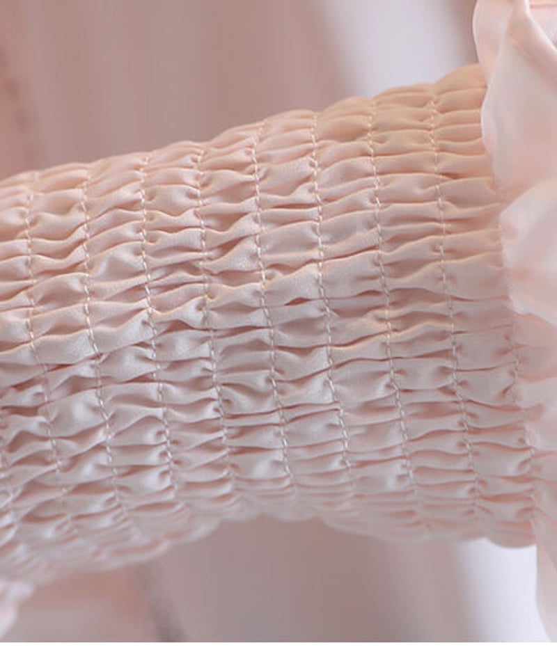 ピンク フリル長袖パフスリーブ シフォン ブラウス [BL191