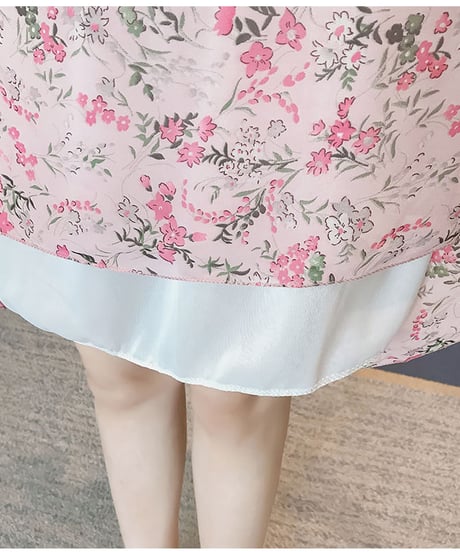 オープンショルダー 花柄 産後向けの シフォンワンピース 授乳口つき [OP176]