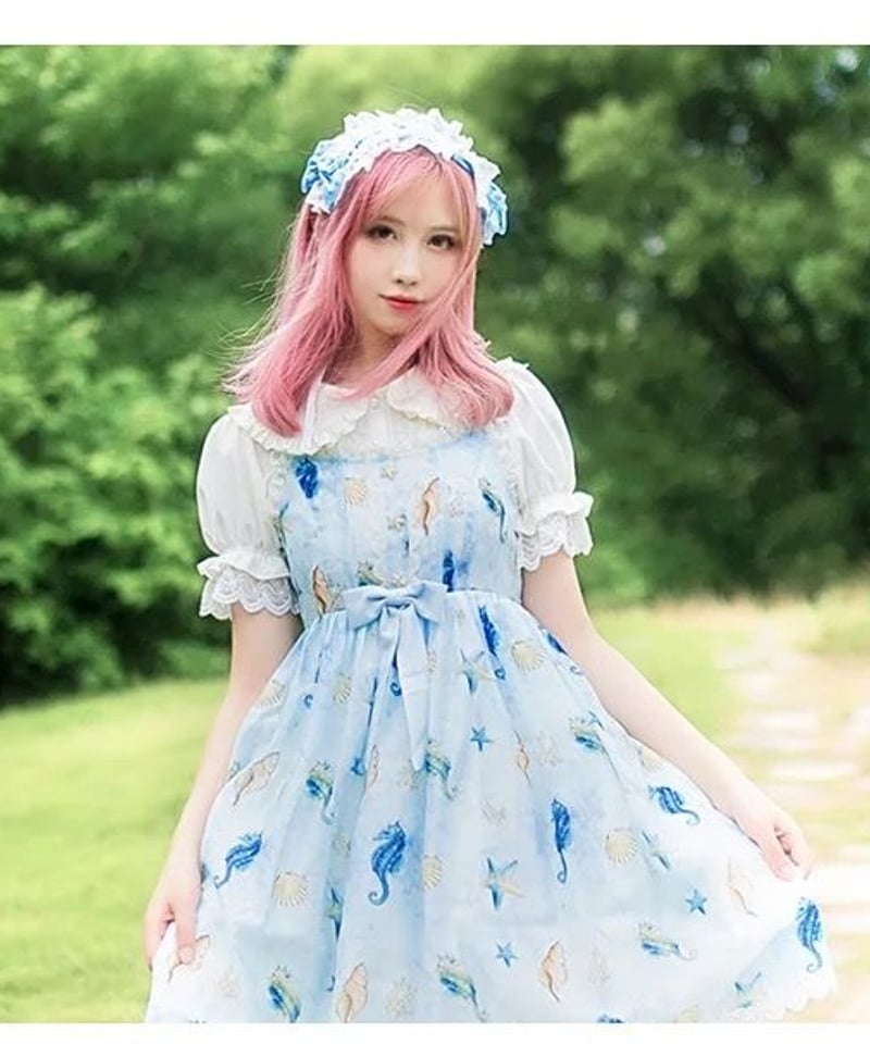 ホワイト 半袖 薔薇刺繍 ドールカラー レース パフスリーブ ロリィタ