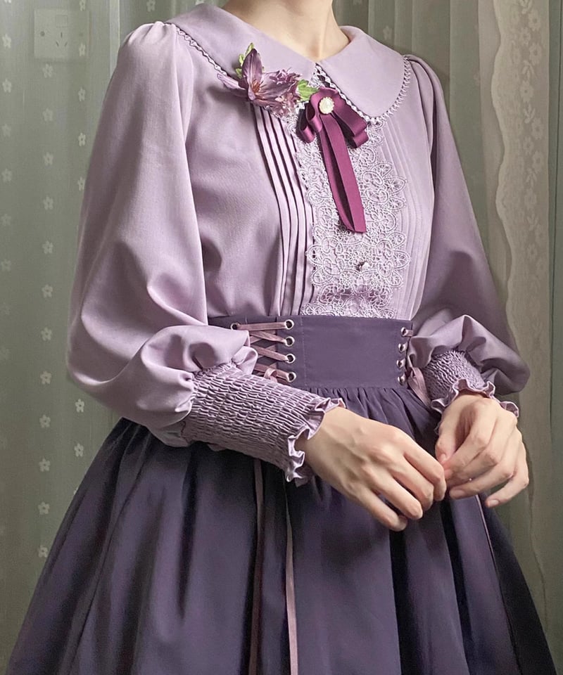 EESSILY 令嬢の秋の旅行 サイド編み上げスカート＋長袖ブラウス