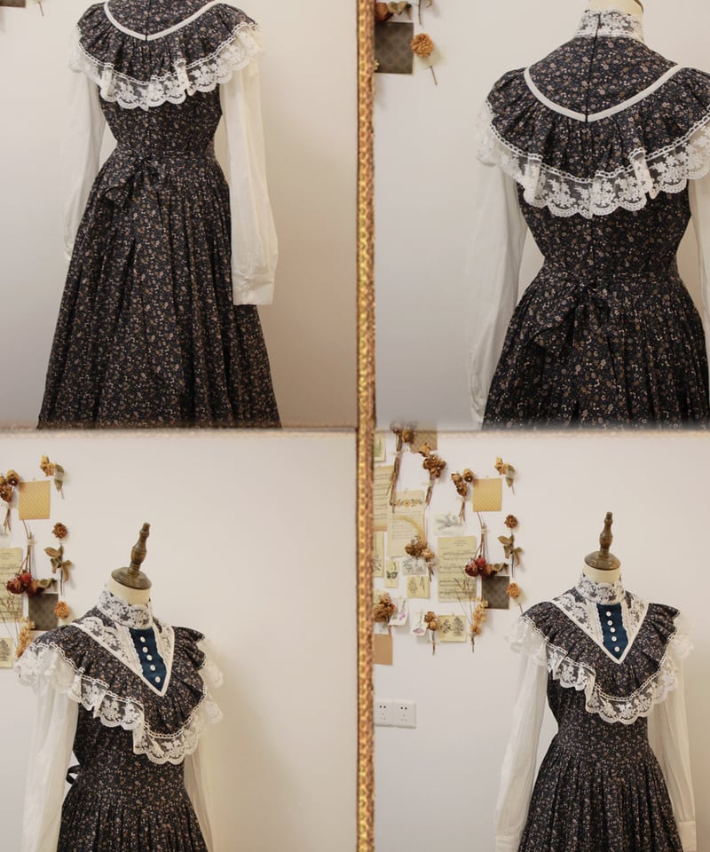 Lewis Carrollの小花柄ピンタックとフリルいっぱいのロングワンピース Lewis Carrollの小花柄ピンタックとフリルいっぱいのロング