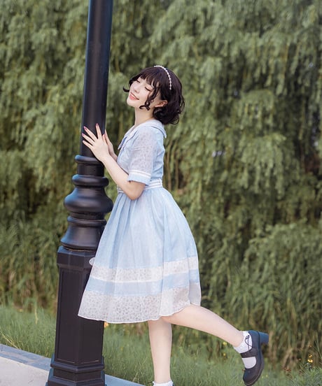 Doris Night 水苏 学生風 プリーツ ロリィタ ワンピース ドレス  [LO156]