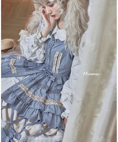 mumu あじさい クラシックロリィタ コットン スカート、ブラウス、ペチコート　フルセット [LO520]