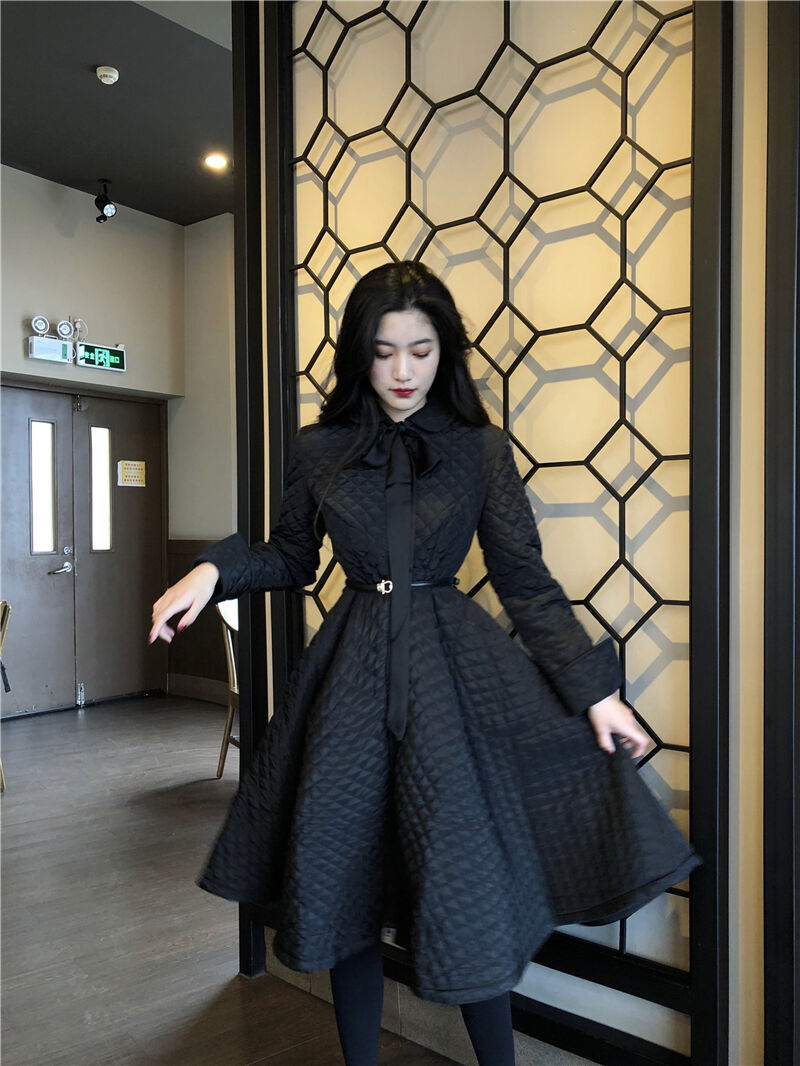 ブラック キルティング Aライン コート 2XL[OP313] | Roses on