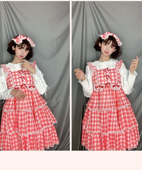 櫻田小鹿  S～4XL ギンガムチェック ロリィタ ジャンパースカート [LO207]