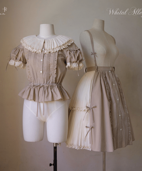 WhitalAlley / Whisper of Pleats コットン ツイストサスペンダースカート＋ブラウス [LO548]