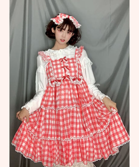 櫻田小鹿  S～4XL ギンガムチェック ロリィタ ジャンパースカート [LO207]