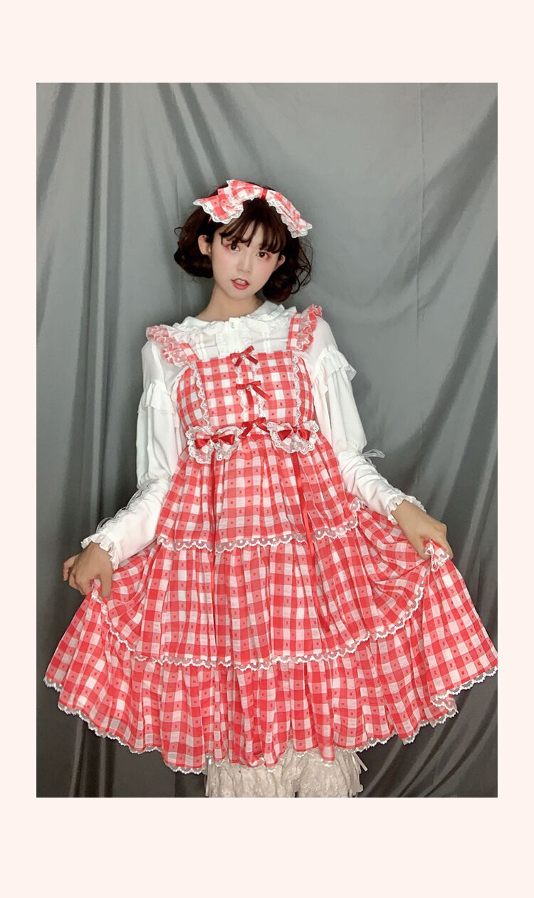 櫻田小鹿 S～4XL ギンガムチェック ロリィタ ジャンパースカート
