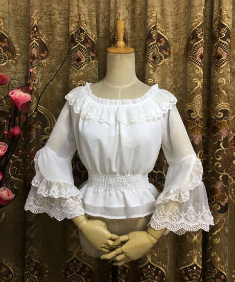 シフォン レース ラウンドネック 姫袖 ロリィタインナーブラウス [LO557]