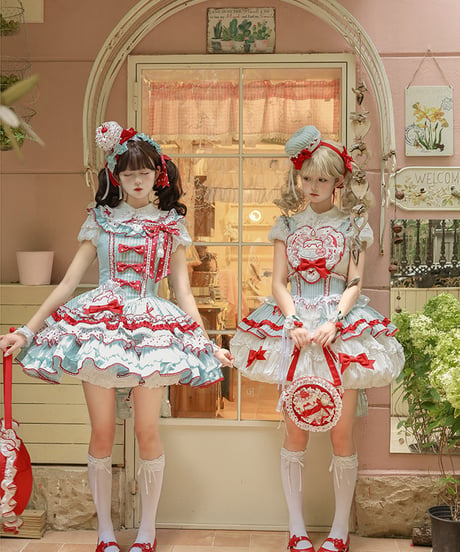 Twin Bears /  ひとくちケーキ姫 緑赤ロリィタドレス ワンピース⑨ [LO1478]