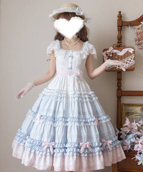 polyhymnia ターシャの庭 クラシック ロリィタ ブルーｘピンクグラデーション フライングスリーブJSK②  [LO634]