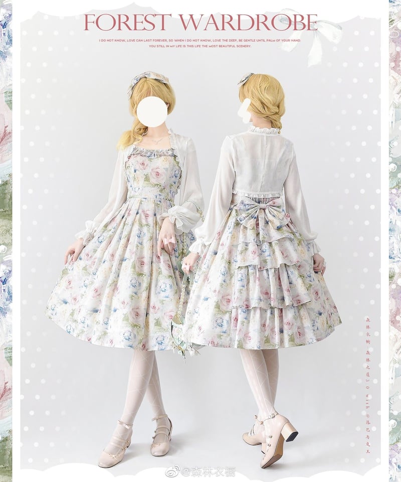 Song Forest 花柄フリル袖　ワンピース　アンティーク 女の子フリル袖小花柄ワンピース|花柄ブルーホワイト|mutta.