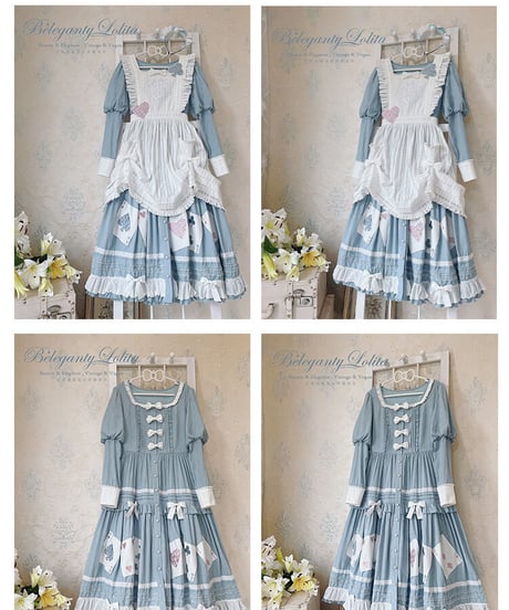 Beleganty Lolita / トランプ パッチ刺繍 アリス コットン ビッグスイング ドレス セット [LO617]