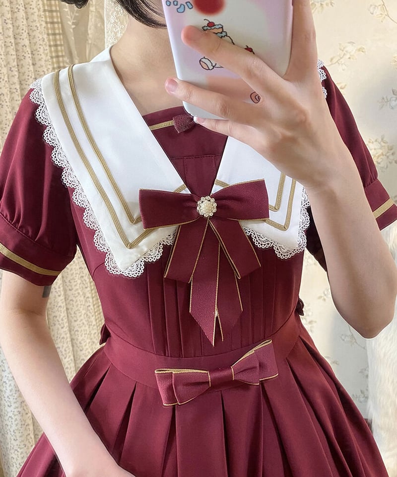 研修生OP カレッジ風 ロリィタ半袖ワンピース セーラーカラー