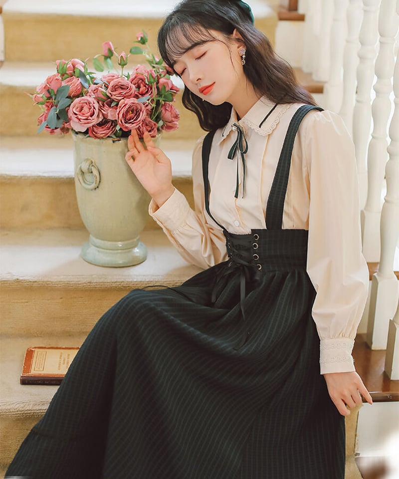 ストライプ コルセットスカート ブラウスセット [LO225] | Roses on the